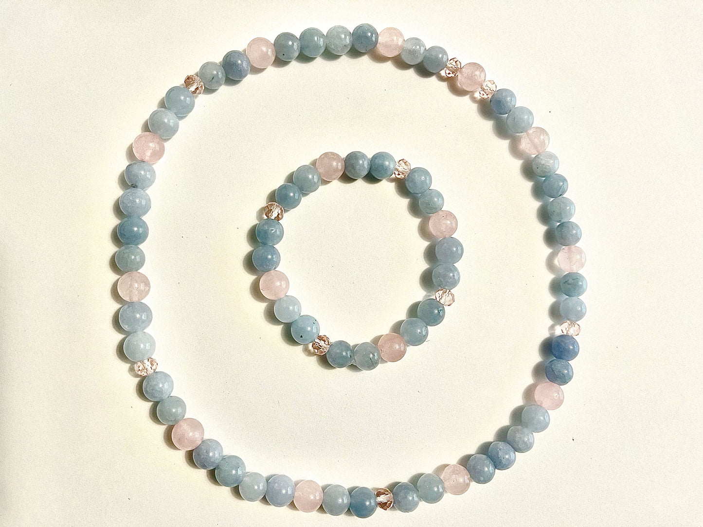 Aquamarine / Rose Quartz necklace and bracelet set