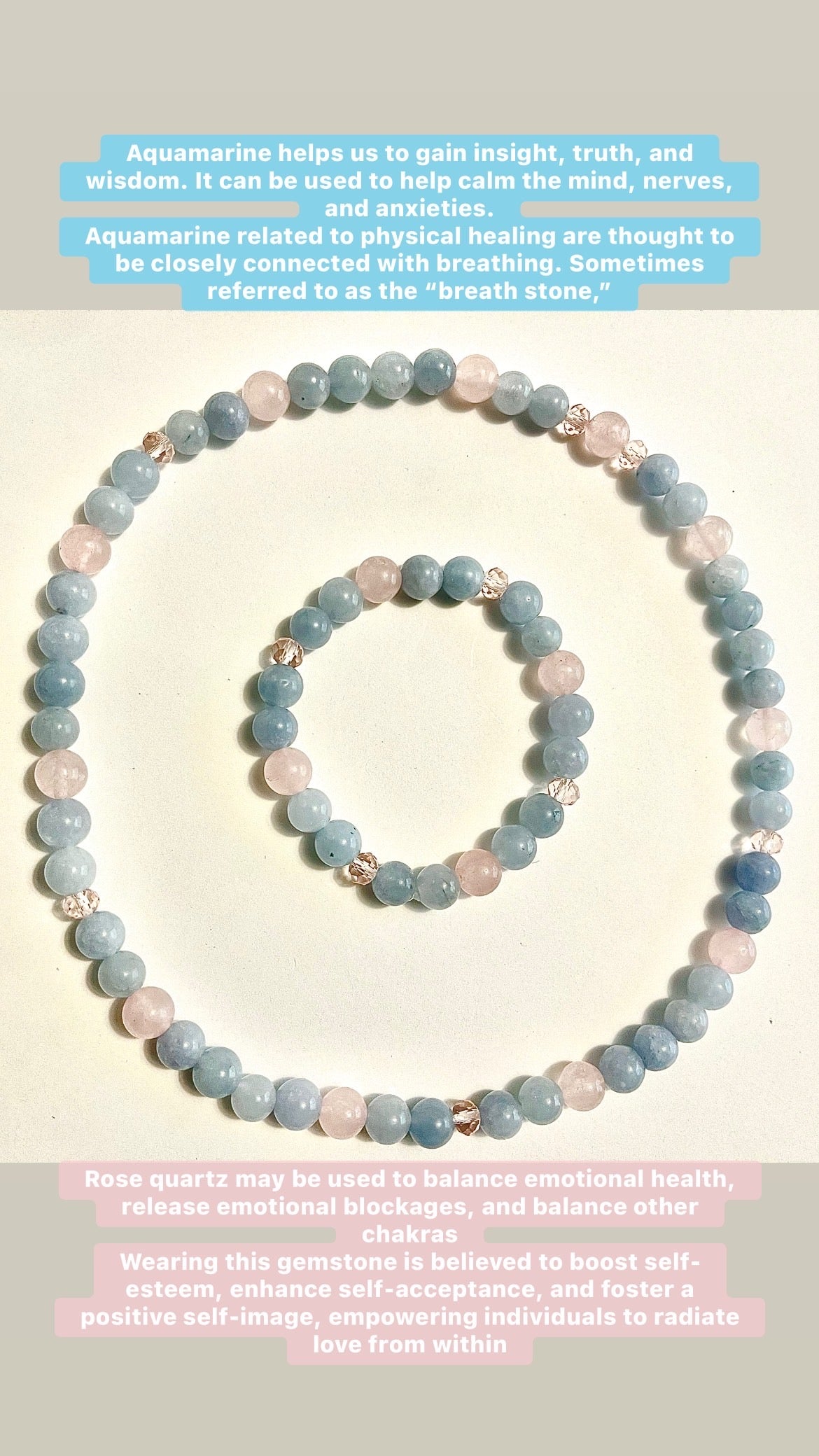 Aquamarine / Rose Quartz necklace and bracelet set