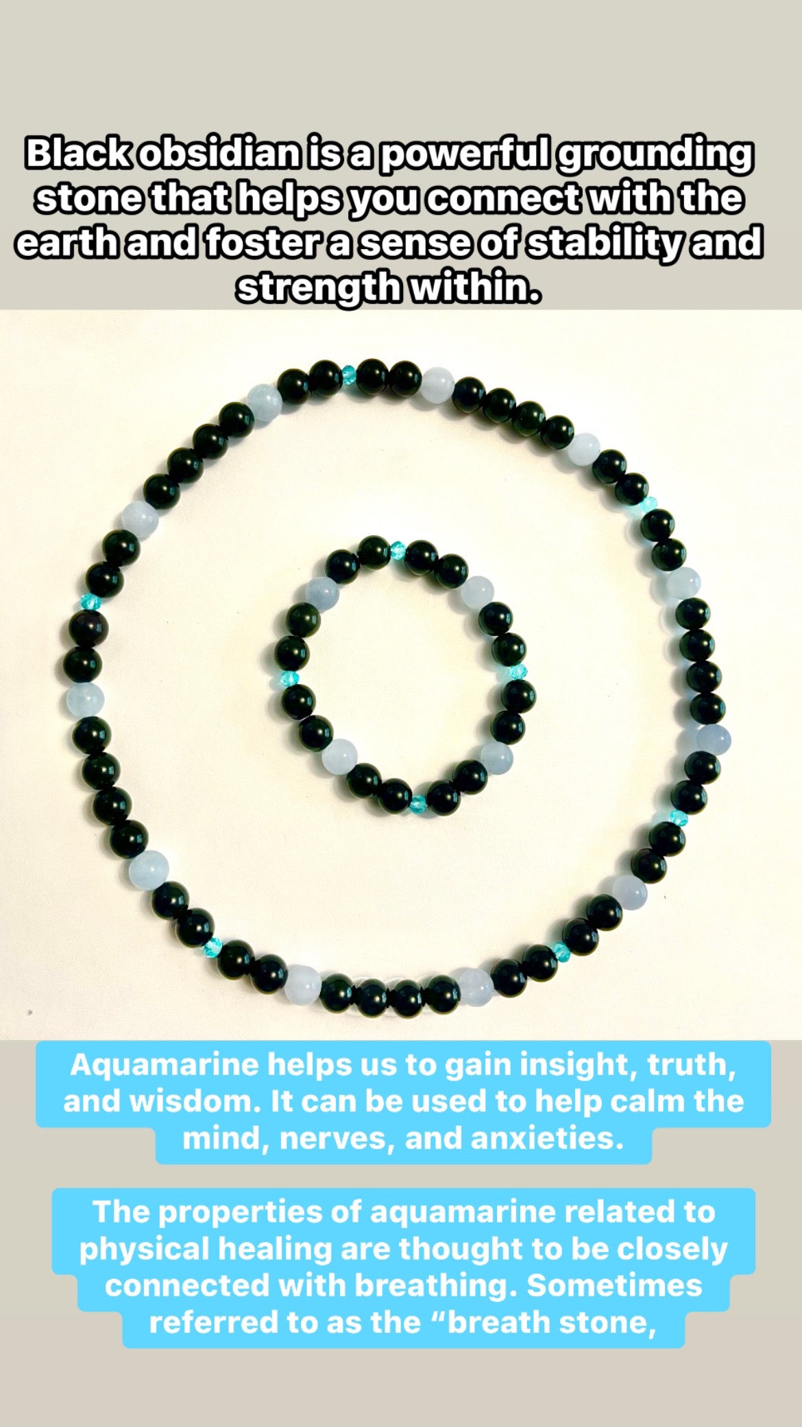 Black obsidian/Aquamarine necklace and bracelet set