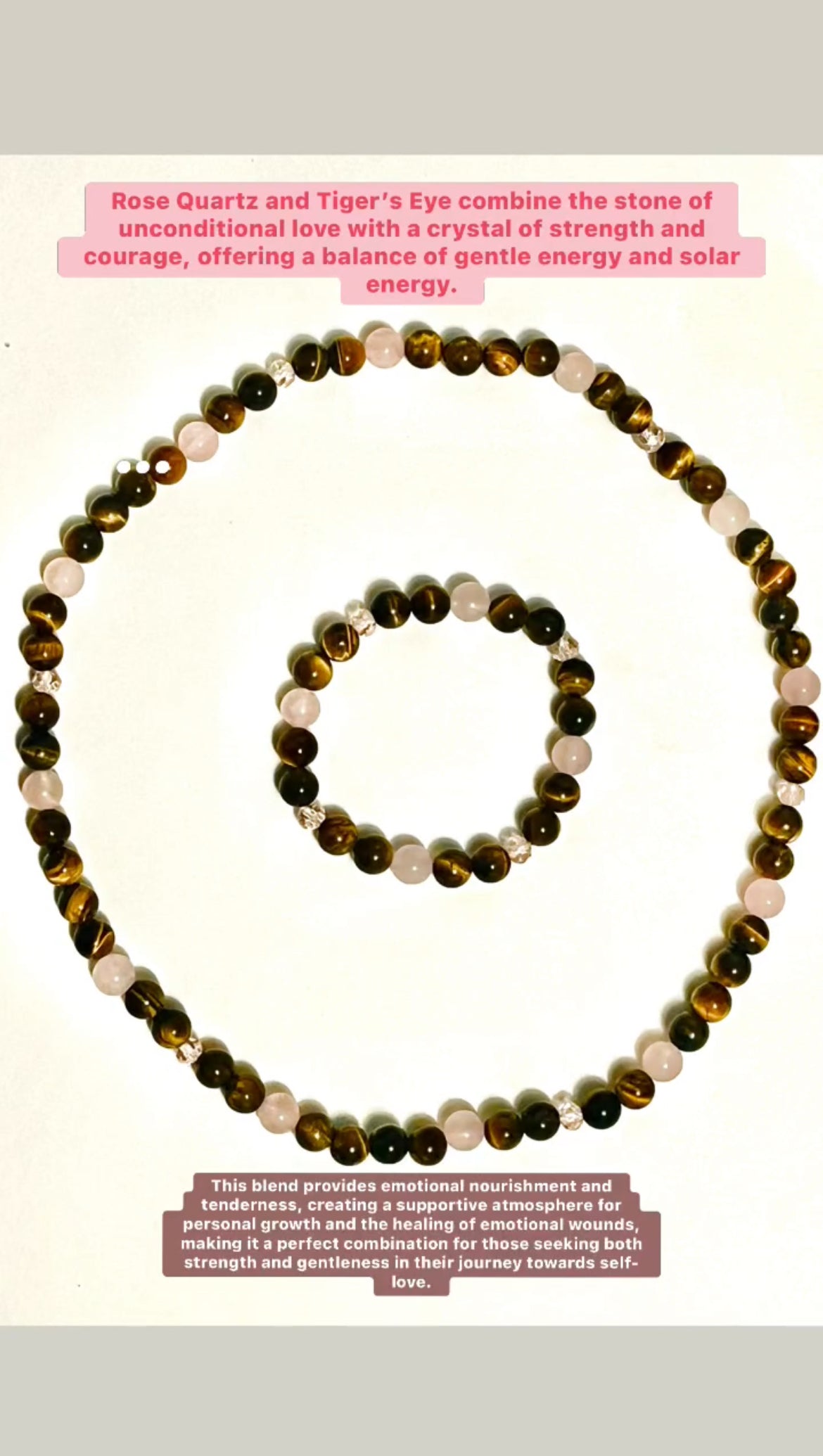 Tigers eye/ Rose quartz necklace and bracelet set