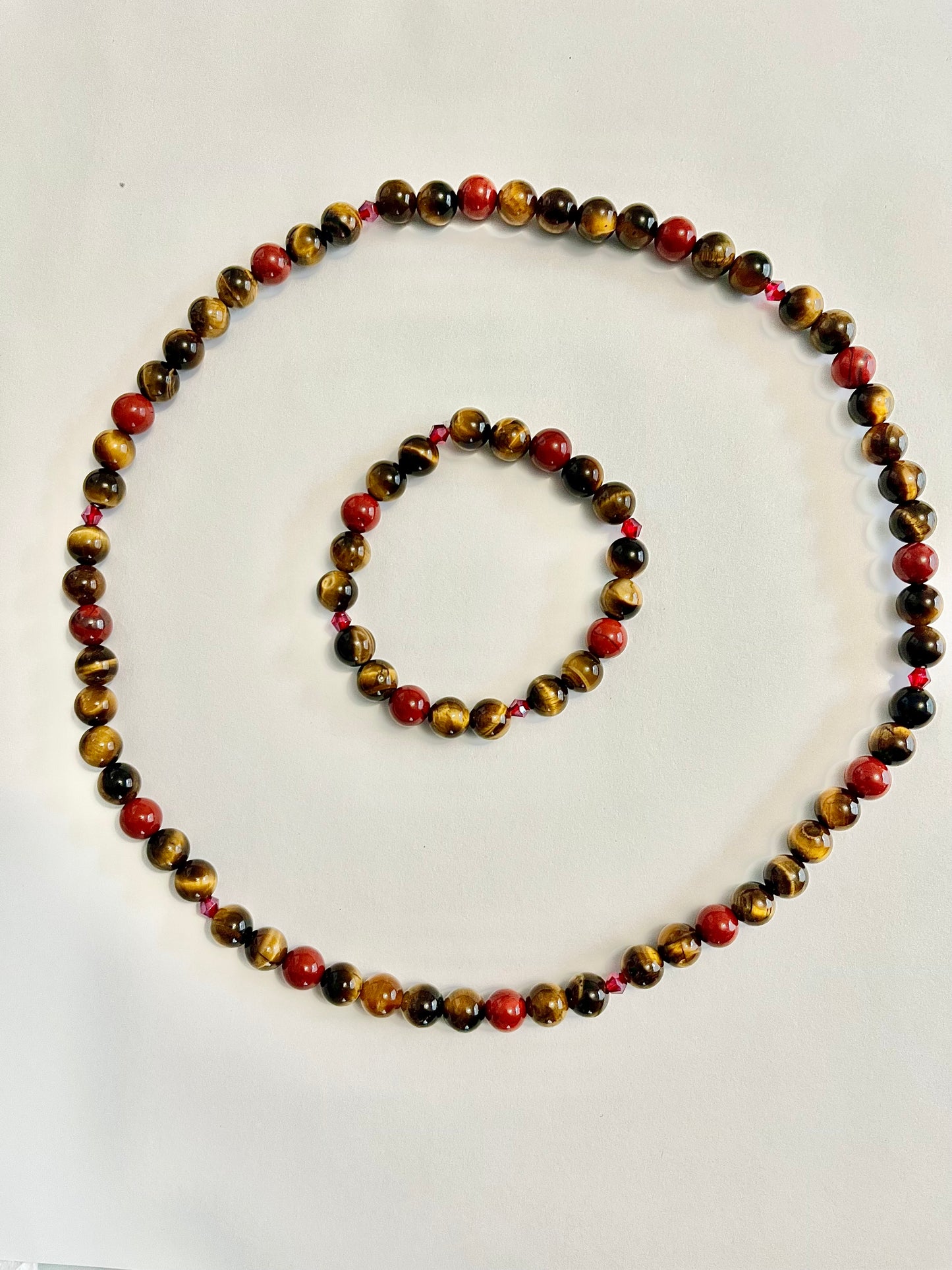 Tigers eye/ Red jasper necklace and bracelet set