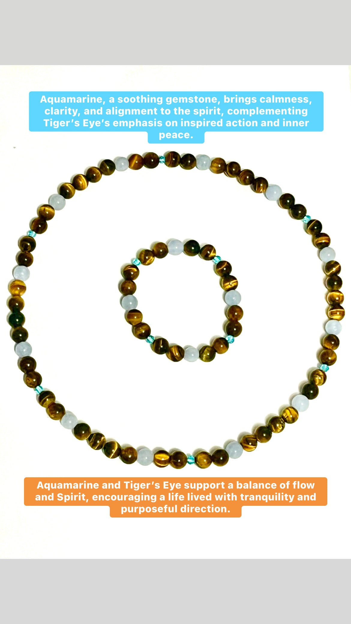 Tigers eye/Aquamarine necklace and bracelet set