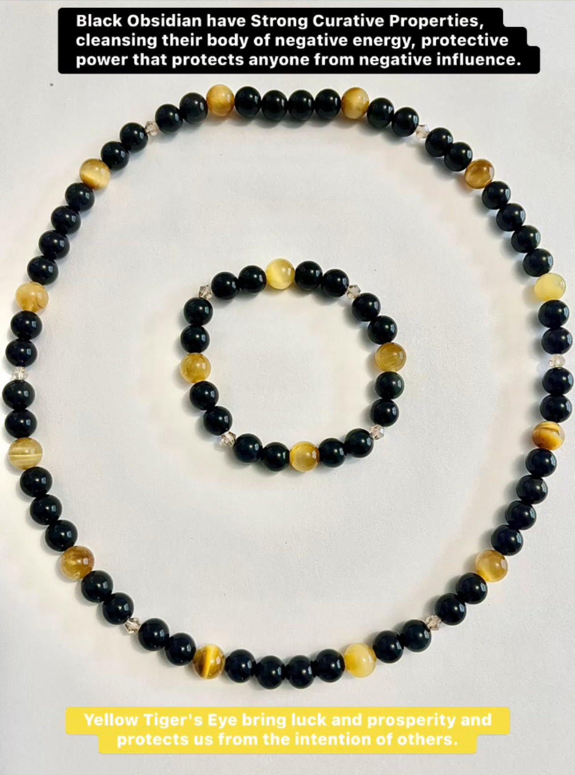 Black obsidian/ yellow Tigers eye necklace and bracelet