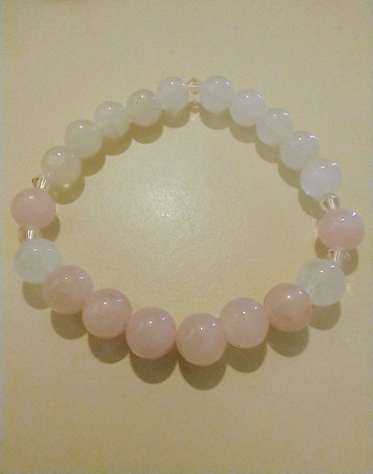 Rose quartz and white jade bracelet