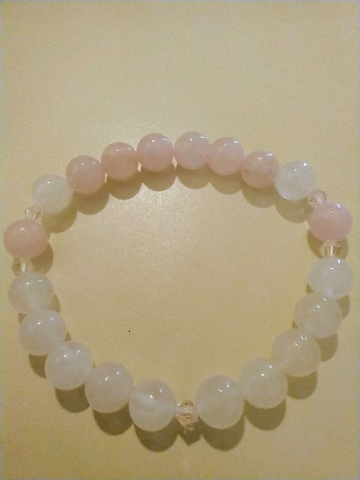 Rose quartz and white jade bracelet