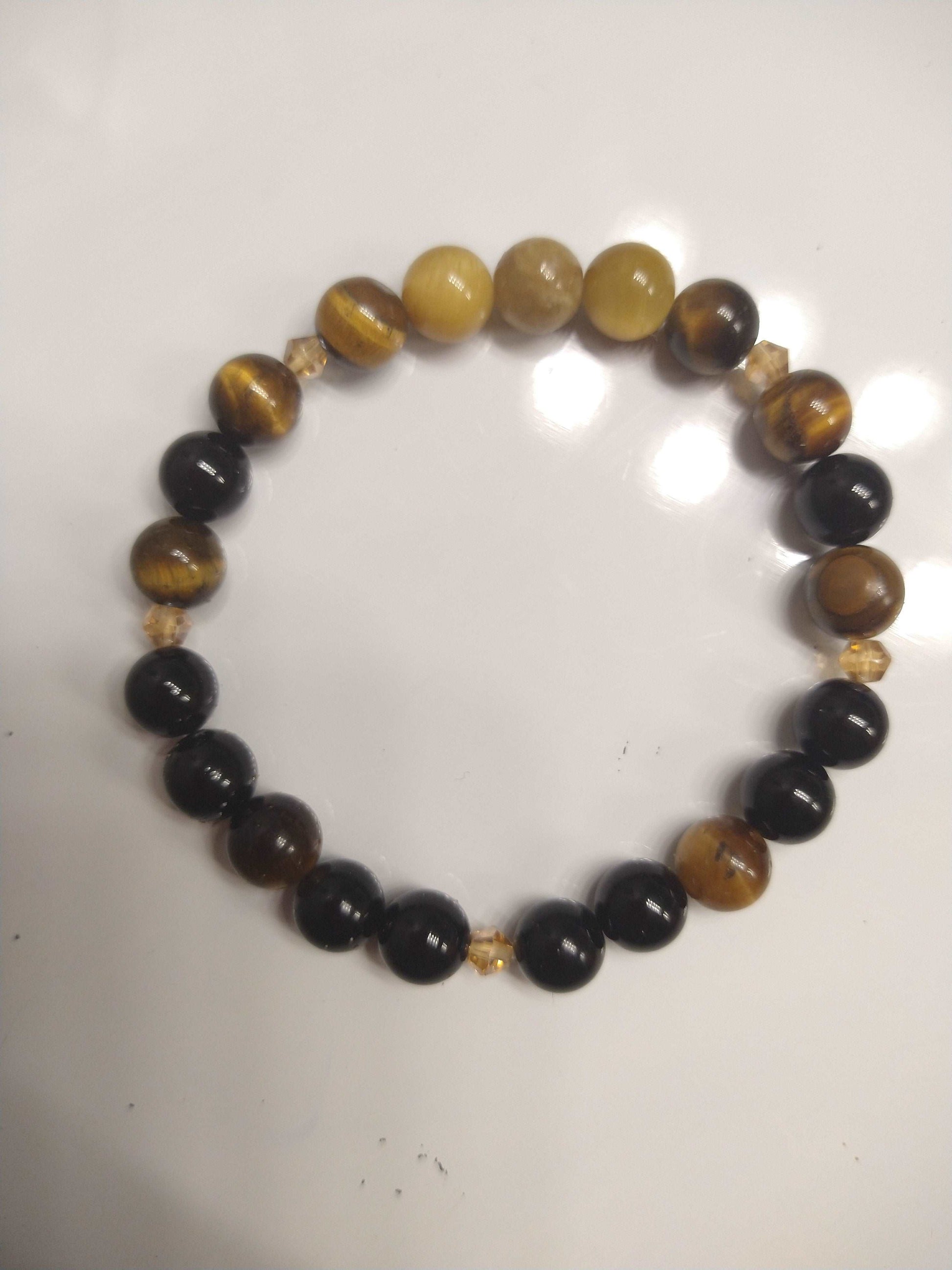 Tiger's eye/golden tigers eye/black obsidian bracelet